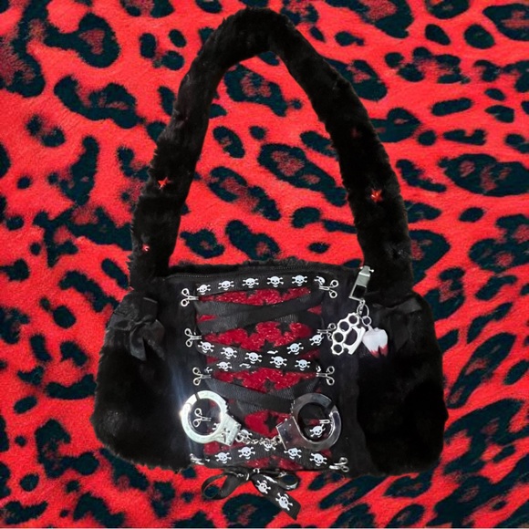 Handmade Handbags - Black and Red Skull-Patterned Women's Bag